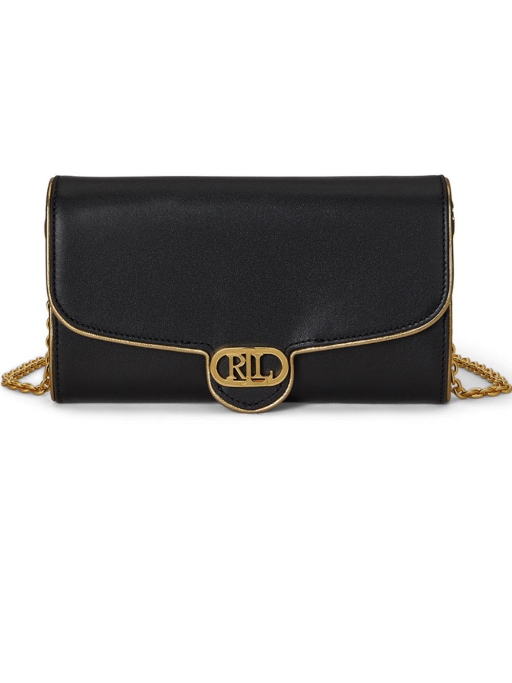 Ralph Lauren Black Leather Crossbody Wallet with Gold Hardware